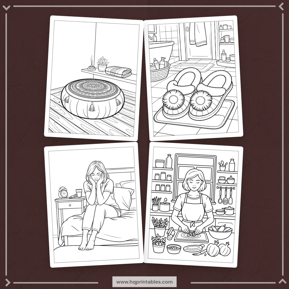 Printable emotional regulation coloring book for adults featuring mental health and mindfulness pages
