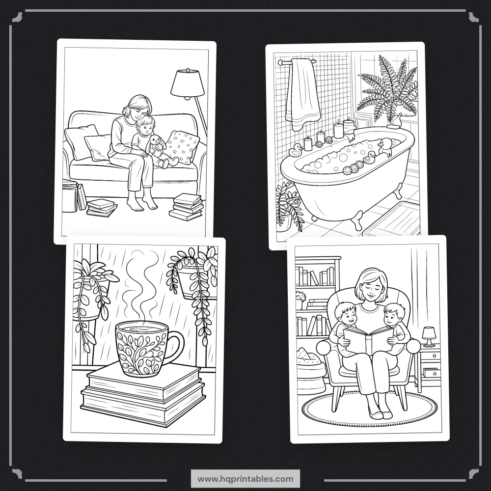 Printable emotional regulation coloring book for adults featuring mental health and mindfulness pages