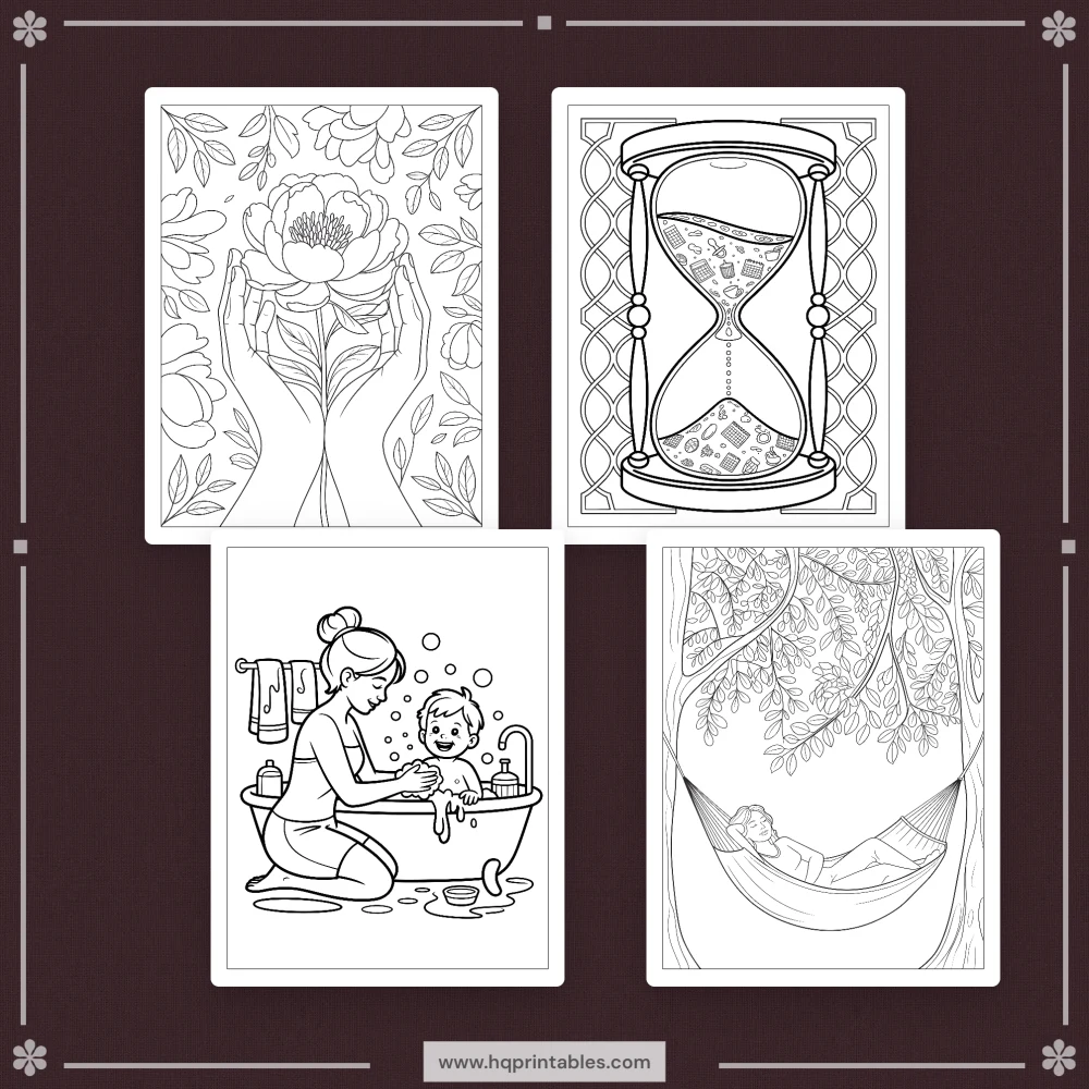 Printable emotional regulation coloring book for adults featuring mental health and mindfulness pages
