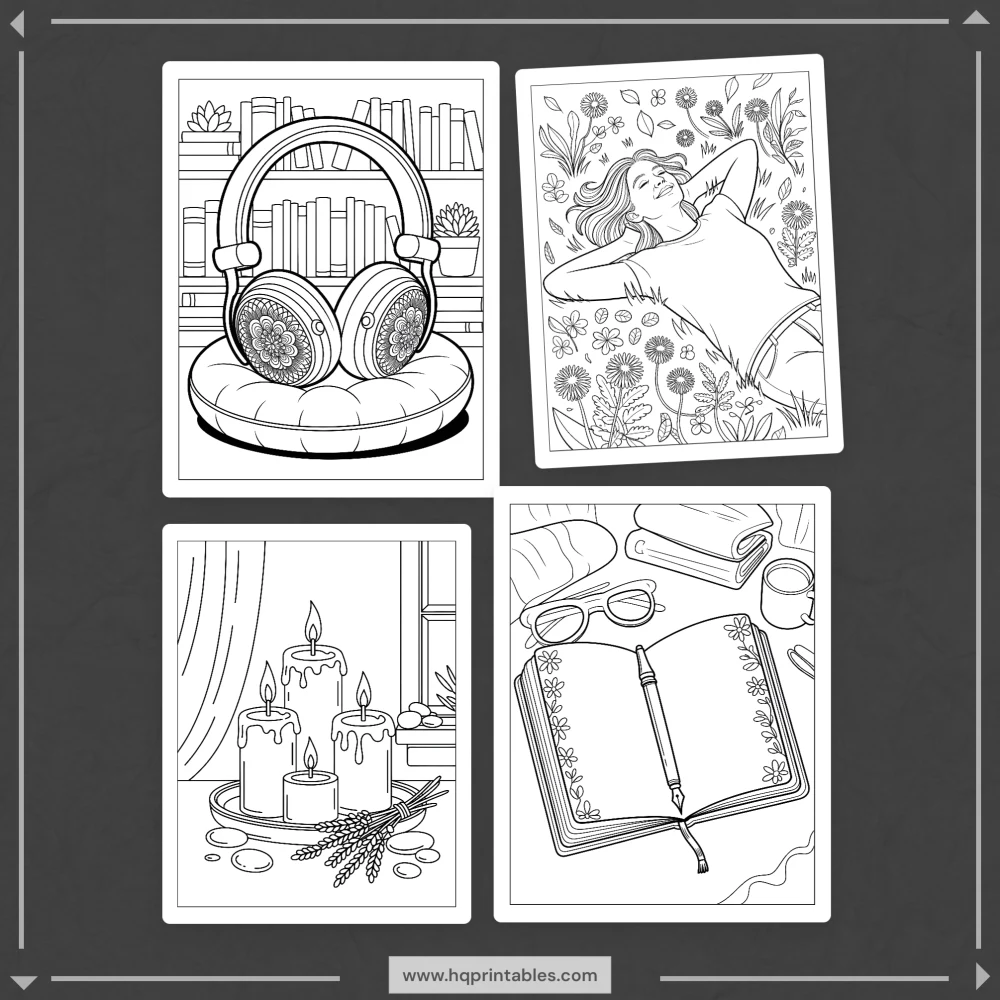 Printable emotional regulation coloring book for adults featuring mental health and mindfulness pages