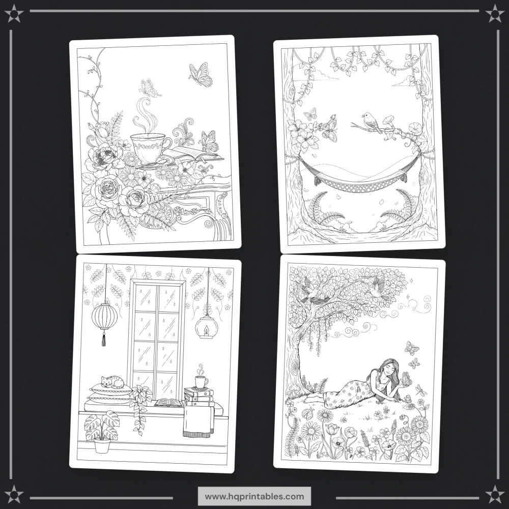 Printable overstimulated mom coloring book featuring sensory overload recovery and mental wellness pages
