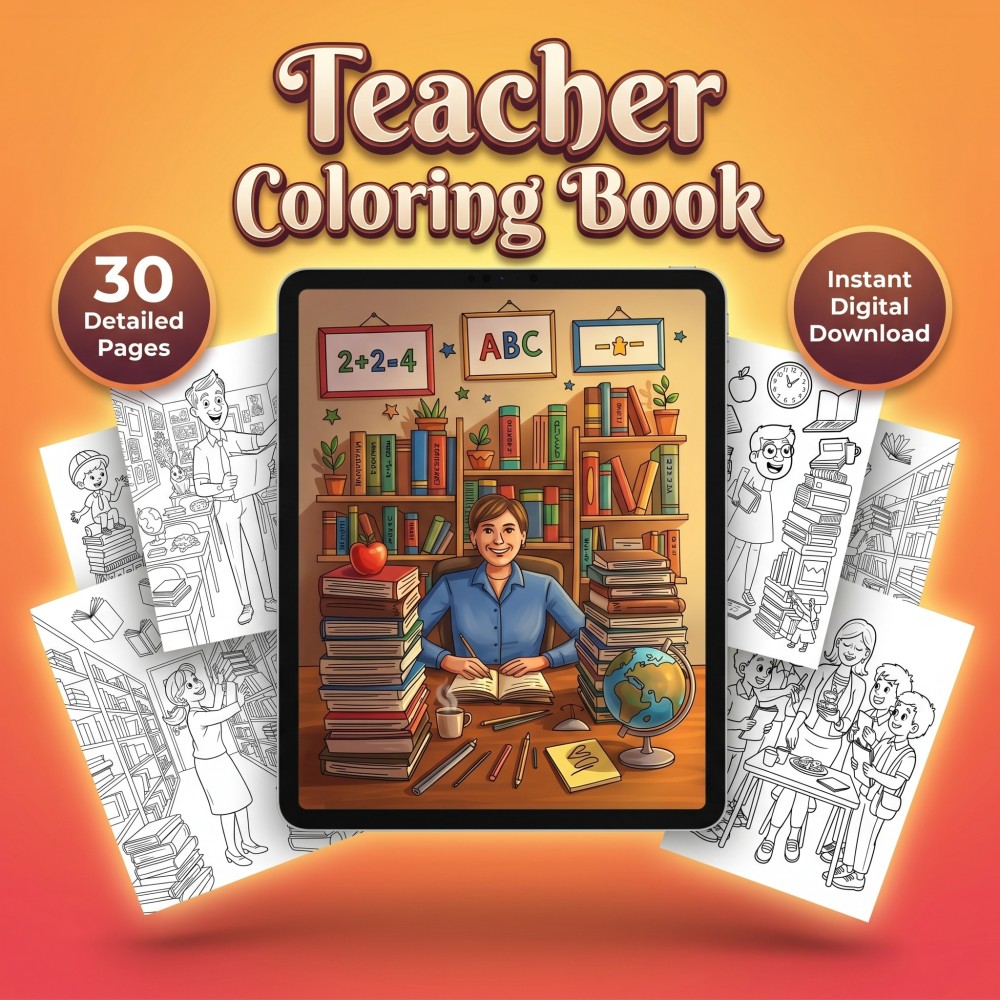 Printable funny teacher coloring book for adults featuring educator appreciation and office gift pages