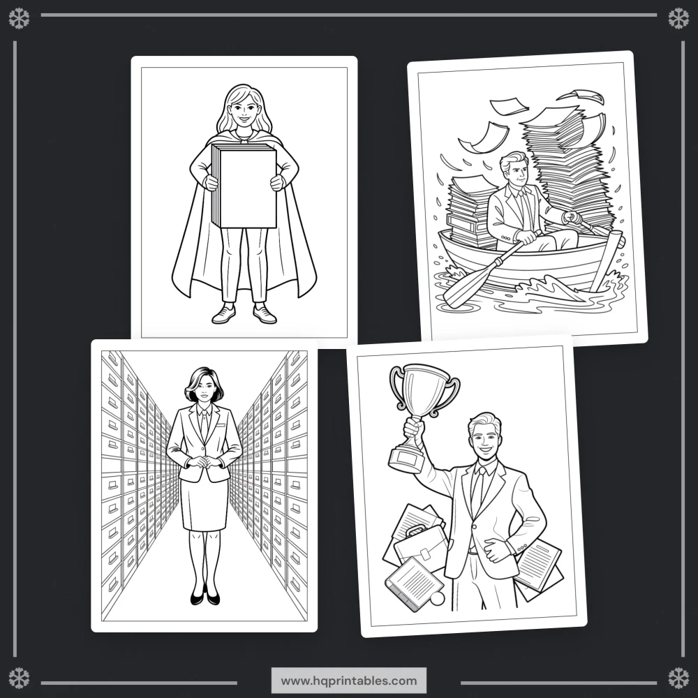 Downloadable funny lawyer coloring book for adults featuring attorney law office and gift pages