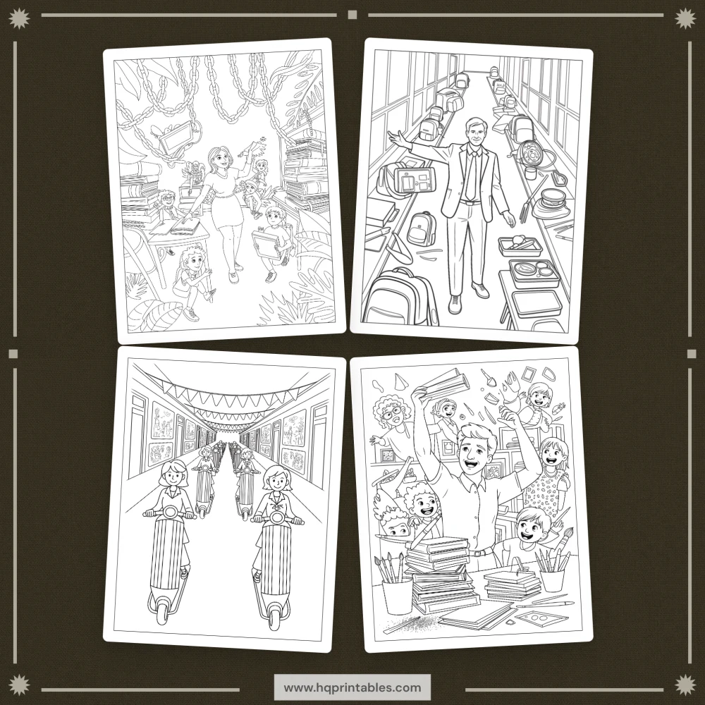 Printable funny teacher coloring book for adults featuring educator appreciation and office gift pages