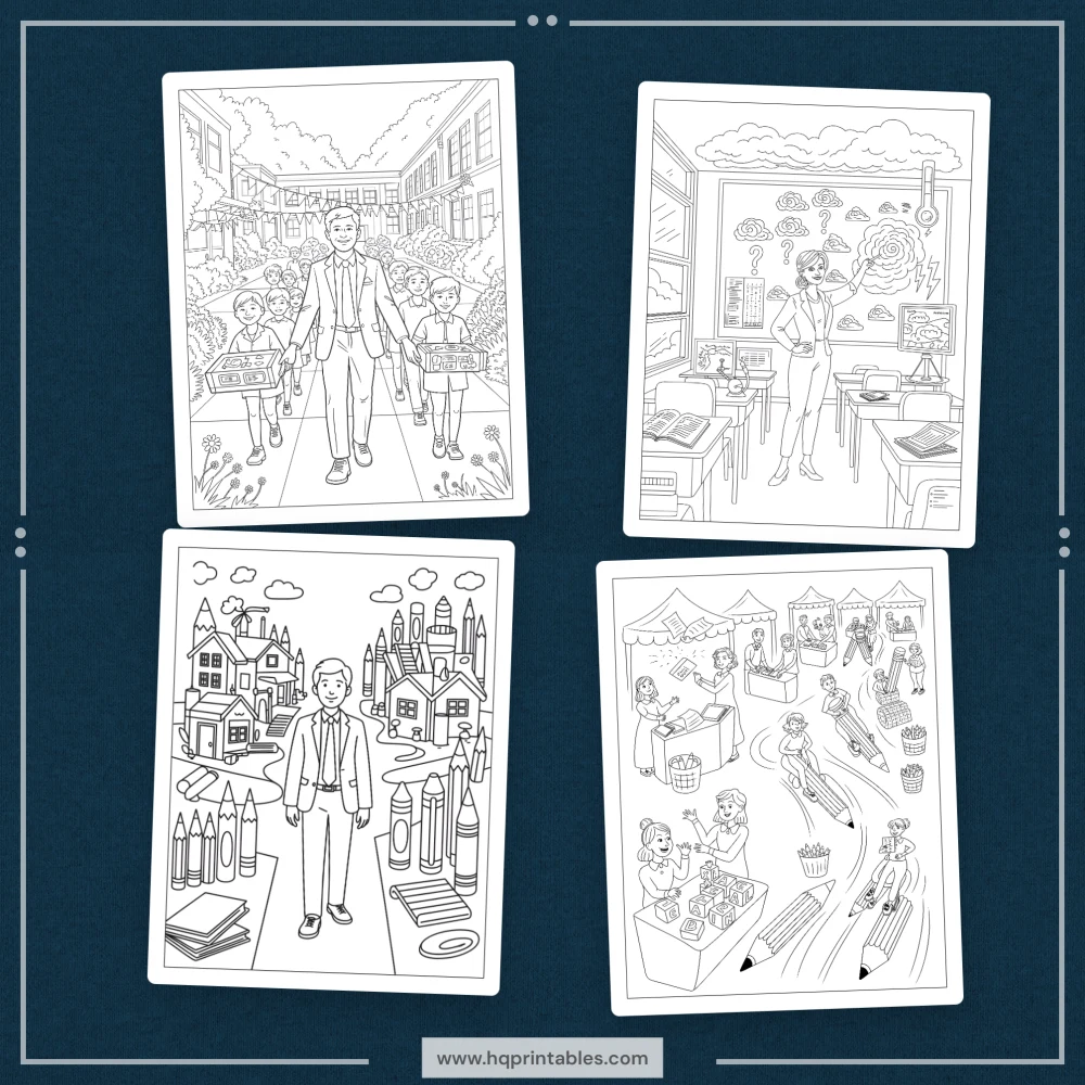 Printable funny teacher coloring book for adults featuring educator appreciation and office gift pages