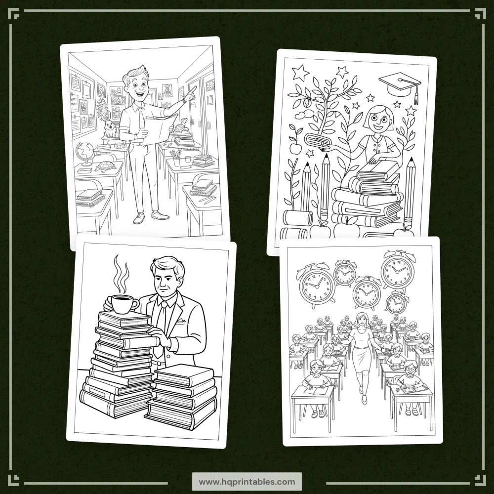 Printable funny teacher coloring book for adults featuring educator appreciation and office gift pages