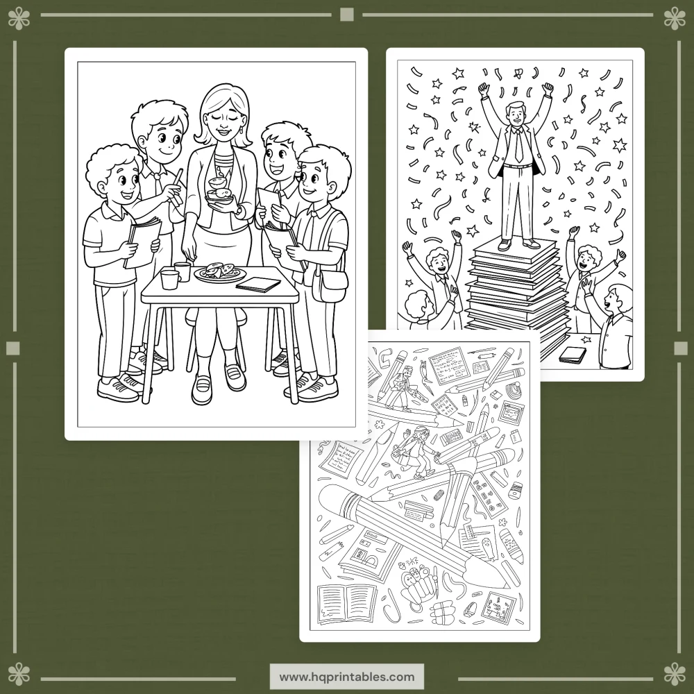 Printable funny teacher coloring book for adults featuring educator appreciation and office gift pages