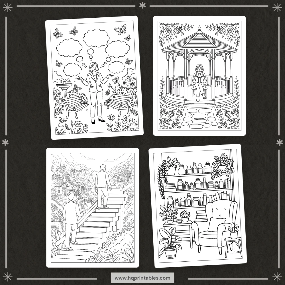 Printable therapist coloring book for adults featuring counselor and mental health professional gift pages