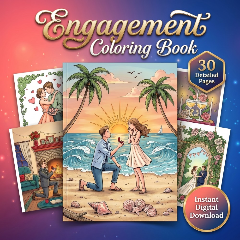 Printable engagement coloring book for newly engaged couple bridal shower gift activity