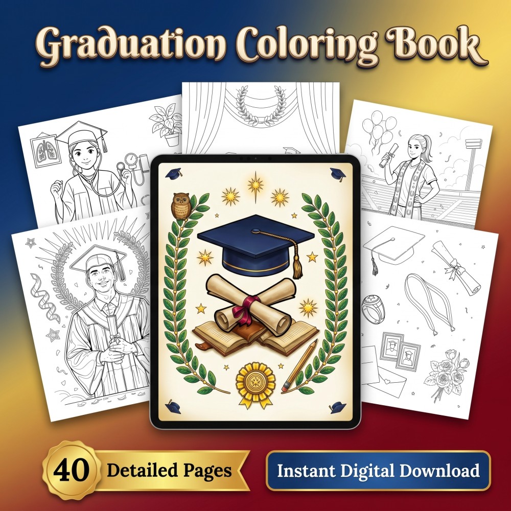 Printable graduation coloring book for college and high school senior grad gift activity
