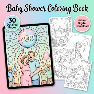Baby Shower Coloring Book – Gender Reveal Game Guest Activity Printable Coloring Pages