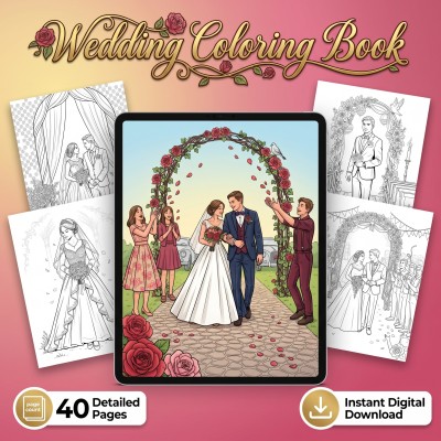 Wedding Coloring Book – Bride and Groom Celebration Adult Printable Coloring Pages