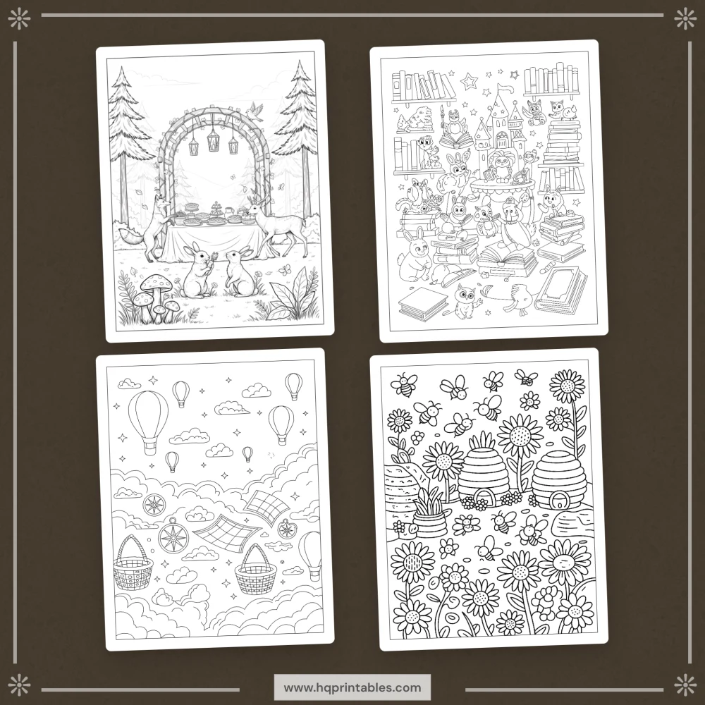 Printable baby shower coloring book featuring gender reveal game and guest activity pages