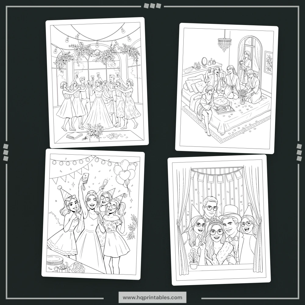 Printable bachelorette party coloring book for bride to be hen party adult activity