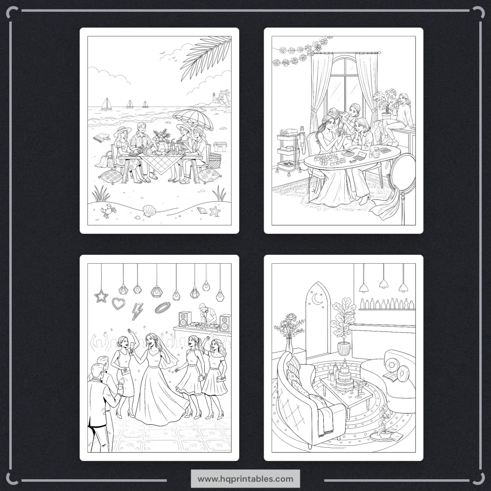 Printable bachelorette party coloring book for bride to be hen party adult activity