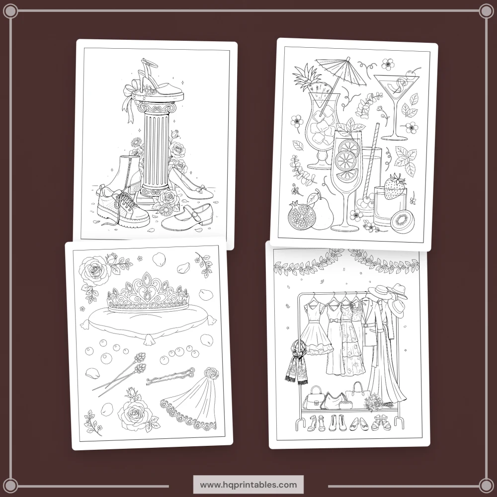 Printable bachelorette party coloring book for bride to be hen party adult activity