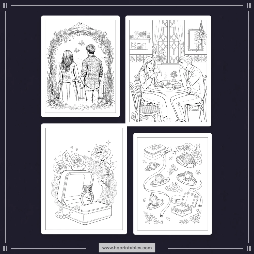 Printable engagement coloring book for newly engaged couple bridal shower gift activity