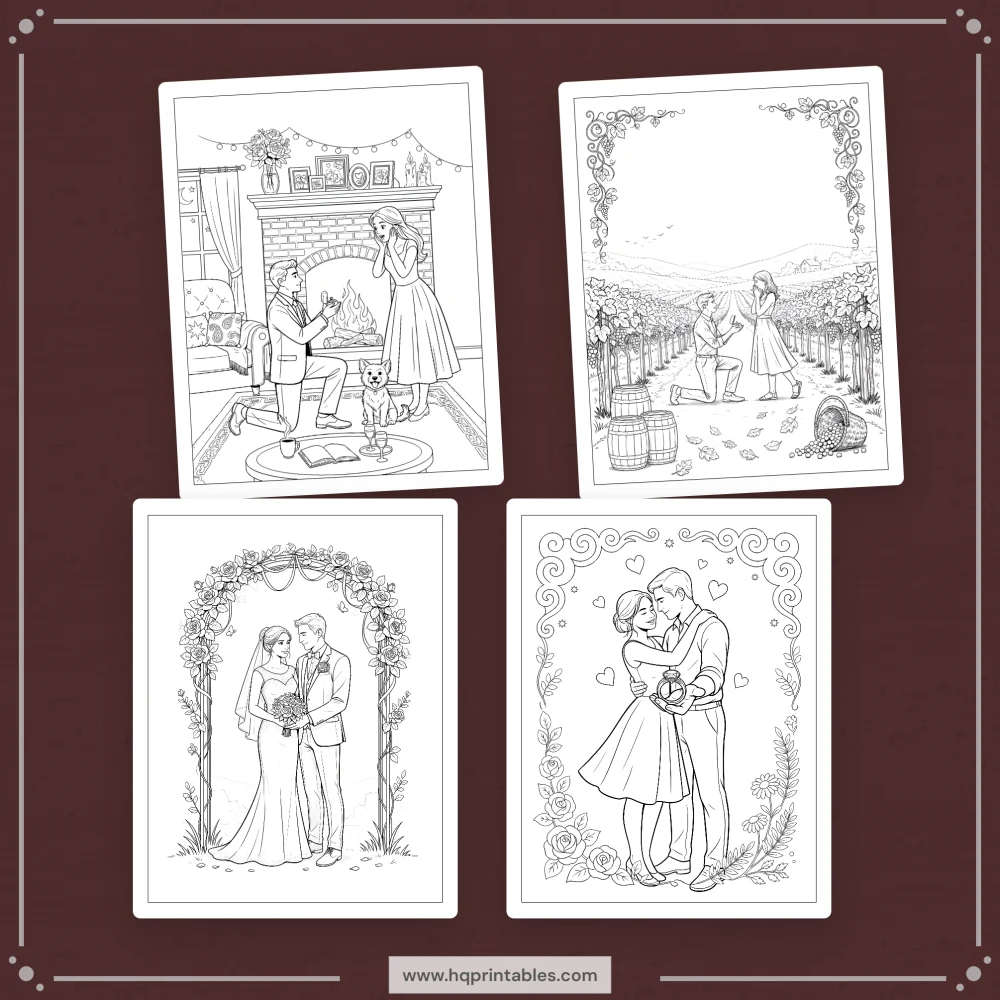 Printable engagement coloring book for newly engaged couple bridal shower gift activity