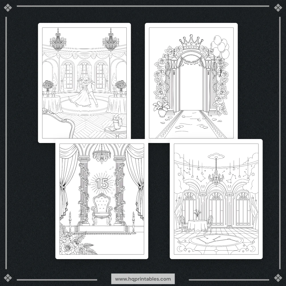 Printable Quinceanera coloring book featuring Mis Quince Anos 15th birthday sweet celebration activity