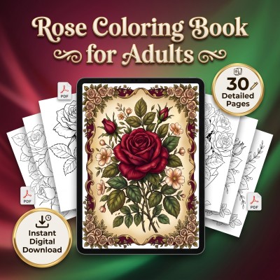 Rose Coloring Book for Adults – Realistic Garden Roses and Floral Bouquet Printable Pages