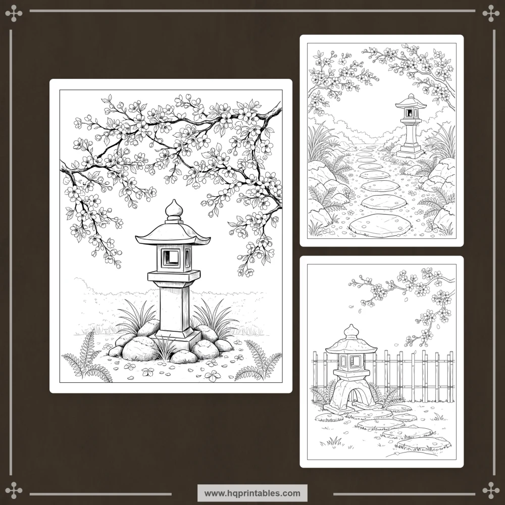 Cherry blossom coloring book for adults featuring Japanese sakura flowers and printable floral pages
