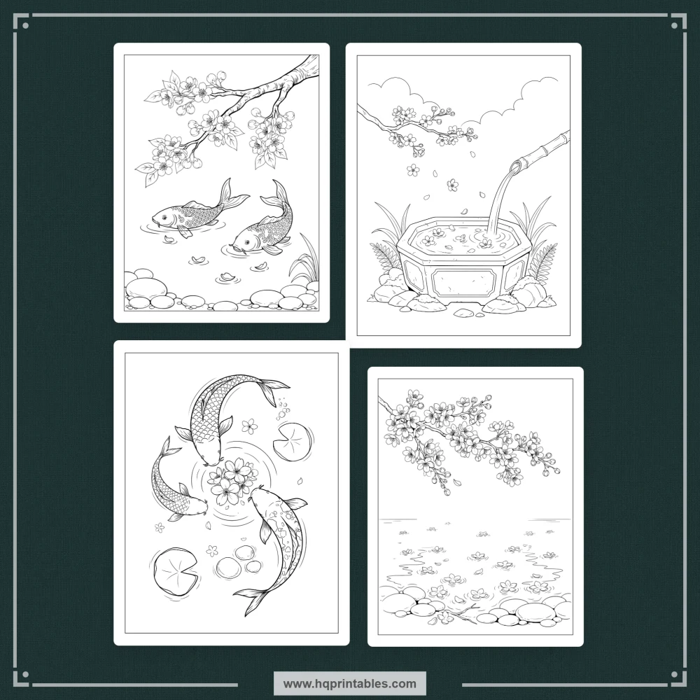 Cherry blossom coloring book for adults featuring Japanese sakura flowers and printable floral pages