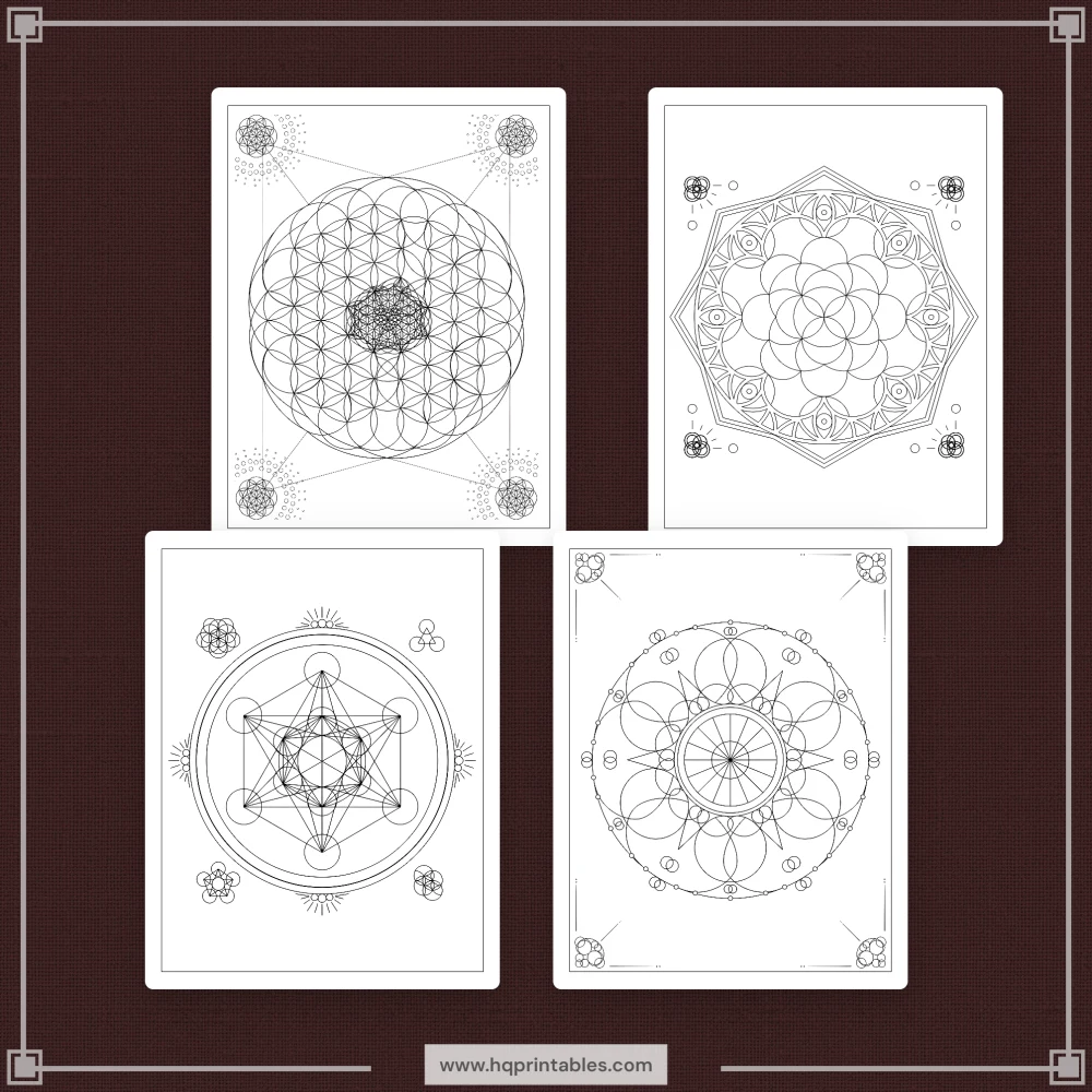Geometric mandala coloring book for adults featuring sacred geometry and relaxing Zen patterns