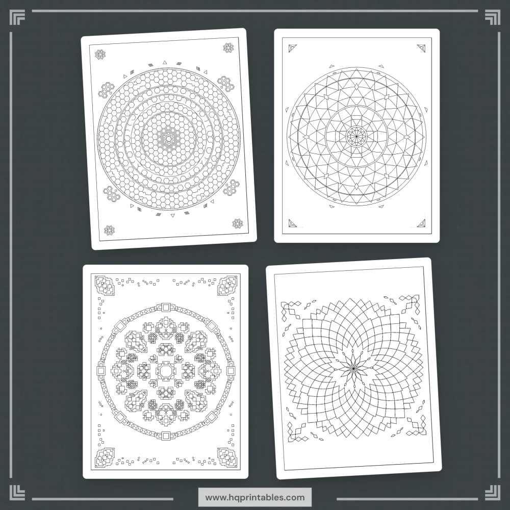 Geometric mandala coloring book for adults featuring sacred geometry and relaxing Zen patterns