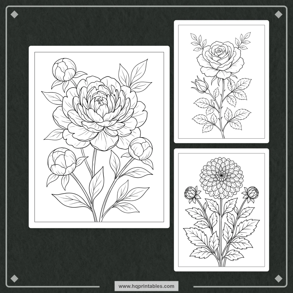 Watercolor coloring book for adults featuring printable botanical and floral pages