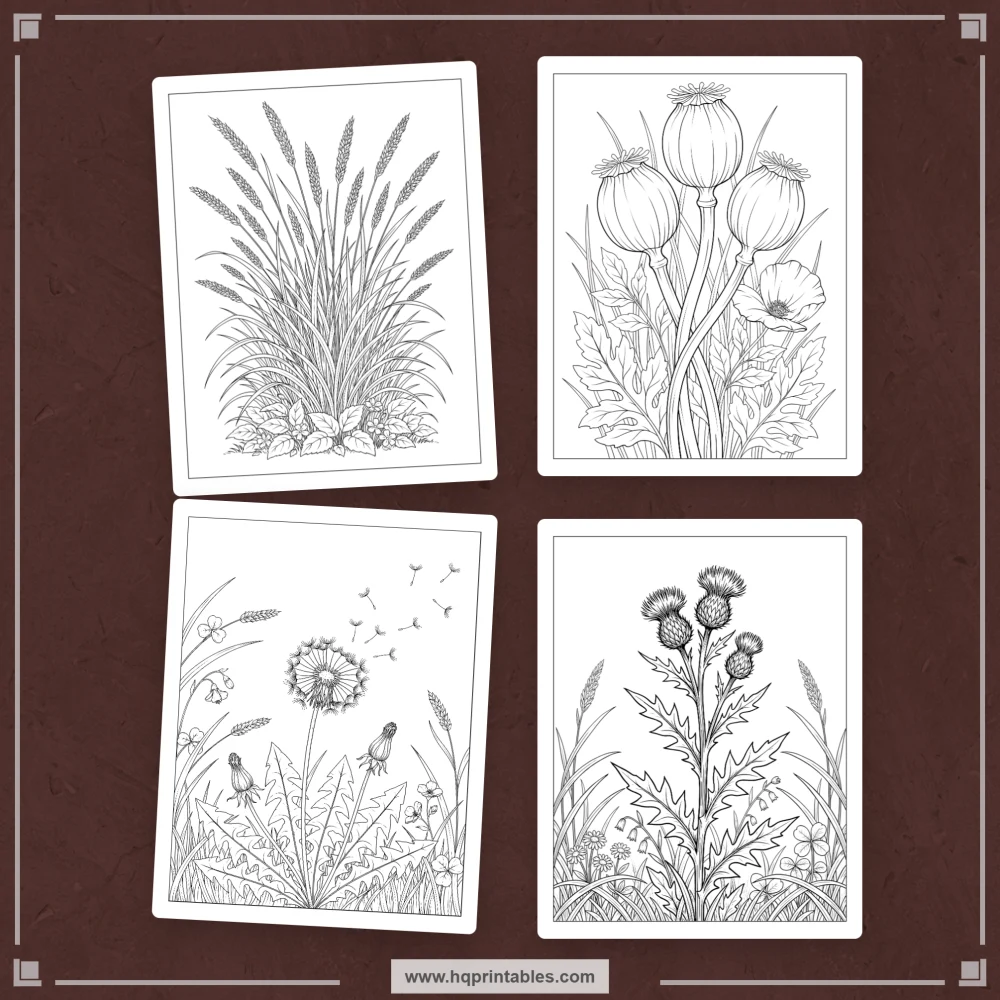 Wildflower coloring book for adults with printable botanical meadow flowers and floral pages