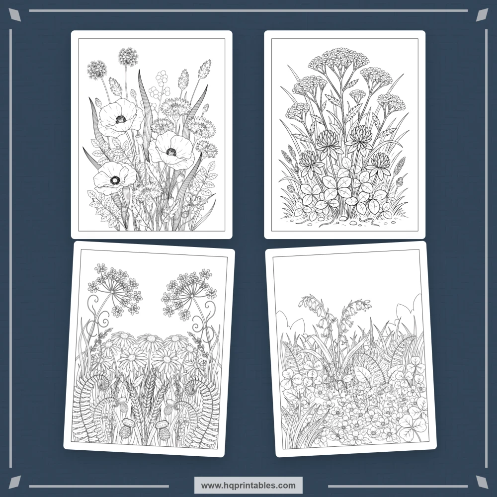 Wildflower coloring book for adults with printable botanical meadow flowers and floral pages