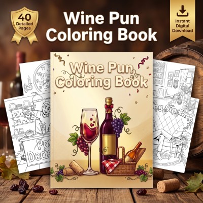 Wine Pun Coloring Book With Funny Drinking Humor Printable Pages