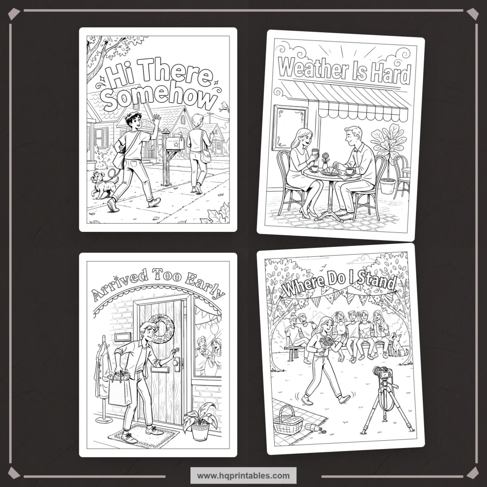 A printable anxiety humor coloring book cover featuring relatable mental health jokes for adult stress relief.