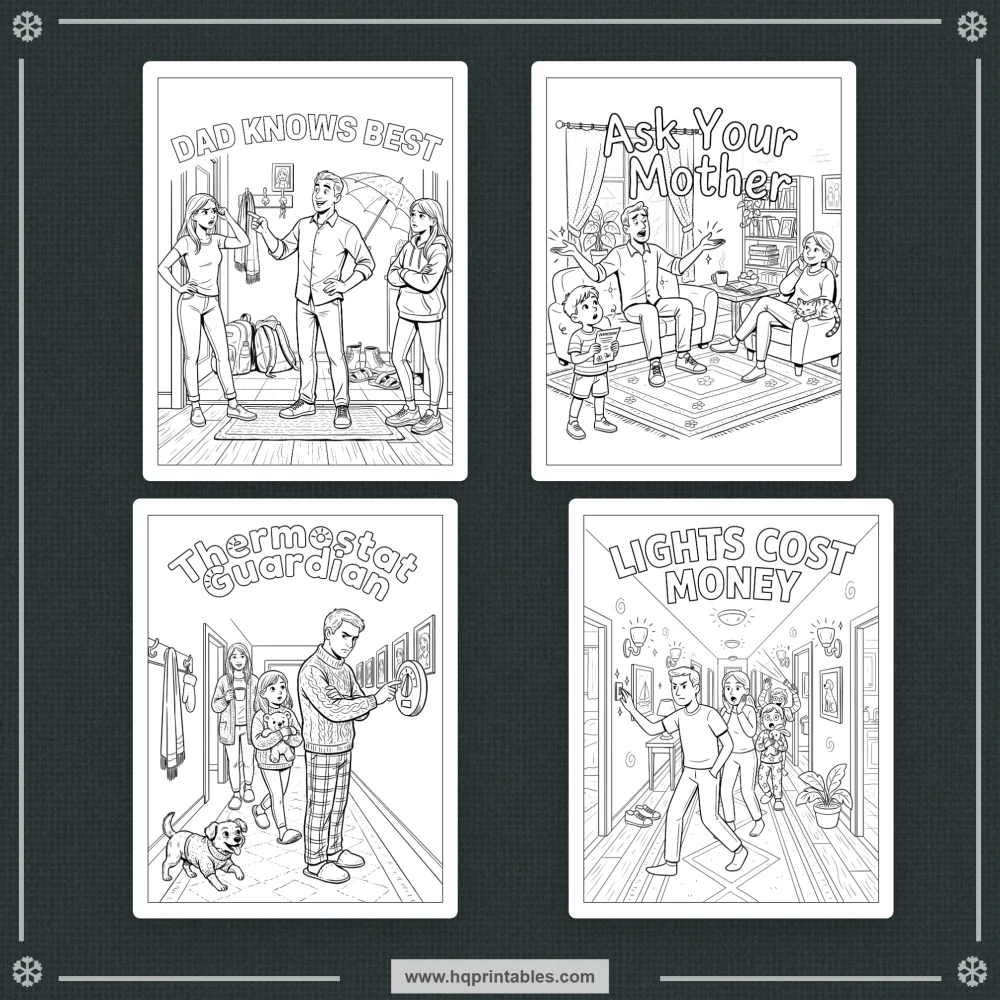 Cover preview for a dad joke coloring book featuring visual humor, familiar dad moments, and playful family comedy.