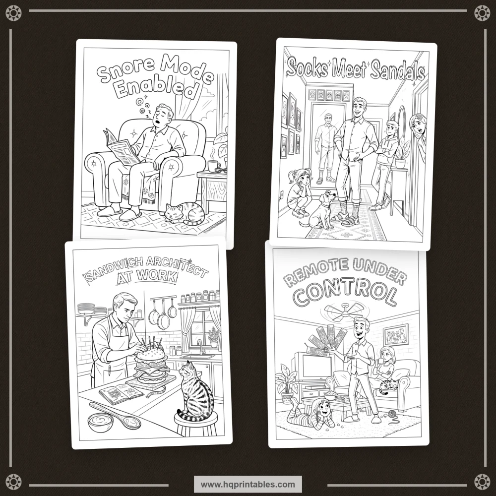 Cover preview for a dad joke coloring book featuring visual humor, familiar dad moments, and playful family comedy.