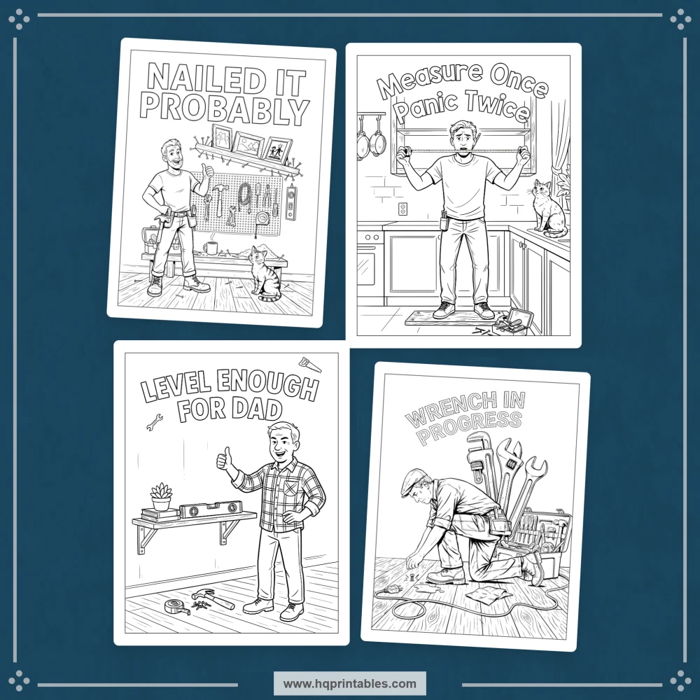 Cover preview for a dad joke coloring book featuring visual humor, familiar dad moments, and playful family comedy.
