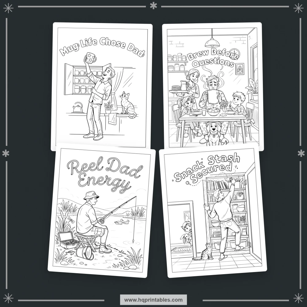 Cover preview for a dad joke coloring book featuring visual humor, familiar dad moments, and playful family comedy.