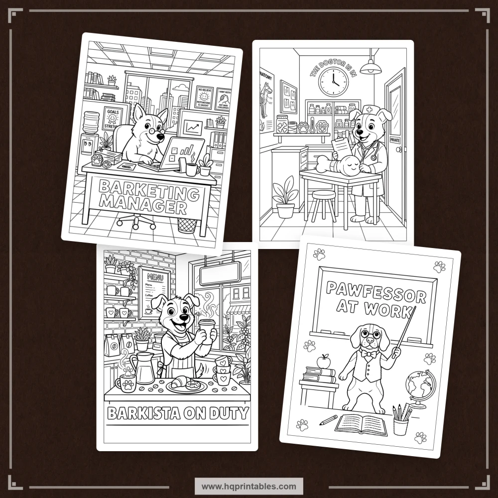 Cover preview for a dog pun coloring book featuring playful canine humor, expressive dogs, and familiar pet-life scenes.