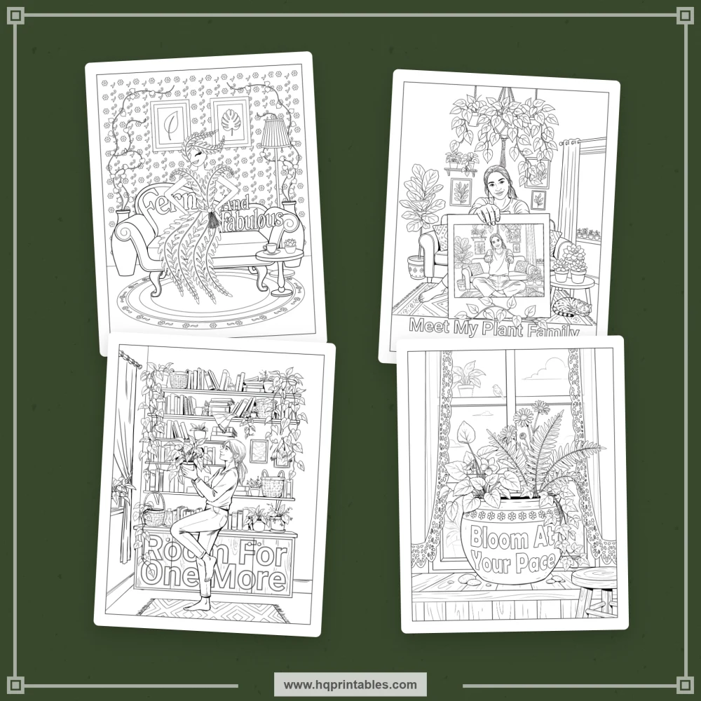 Plant pun coloring book preview representing houseplant, gardening, and plant-care humor for adults.