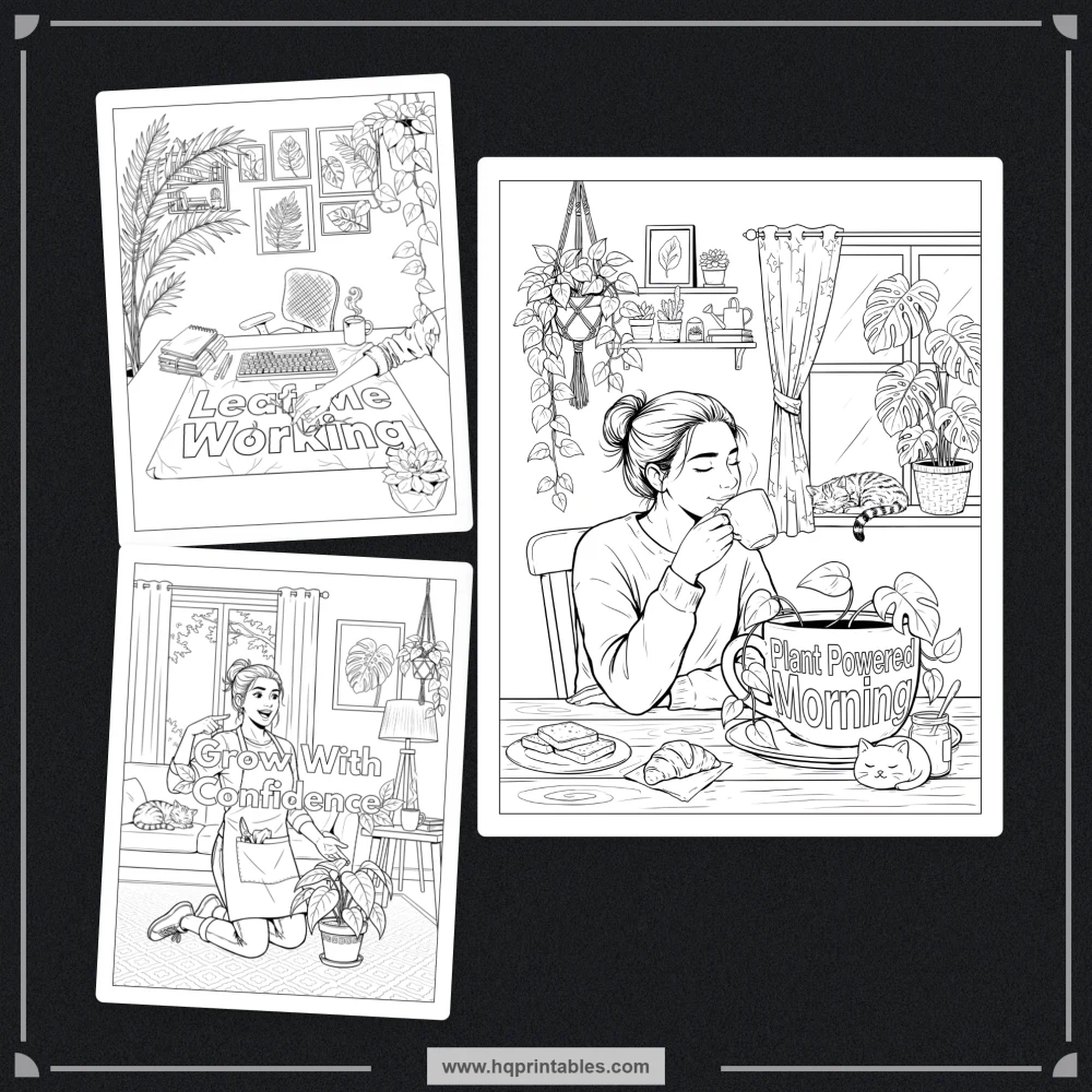 Plant pun coloring book preview representing houseplant, gardening, and plant-care humor for adults.