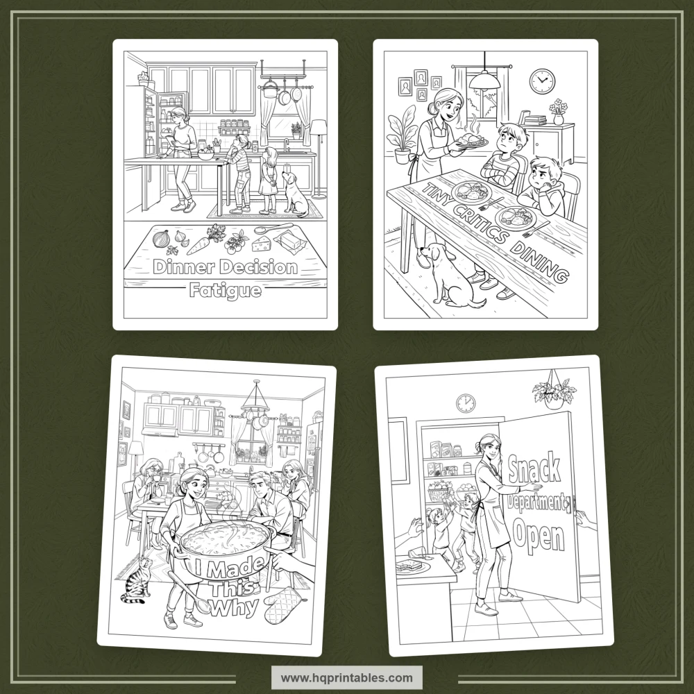 Sarcastic mom coloring book preview representing honest motherhood humor and relatable parenting chaos.