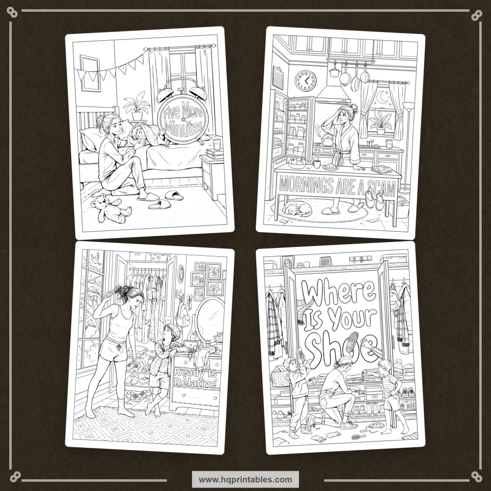 Sarcastic mom coloring book preview representing honest motherhood humor and relatable parenting chaos.