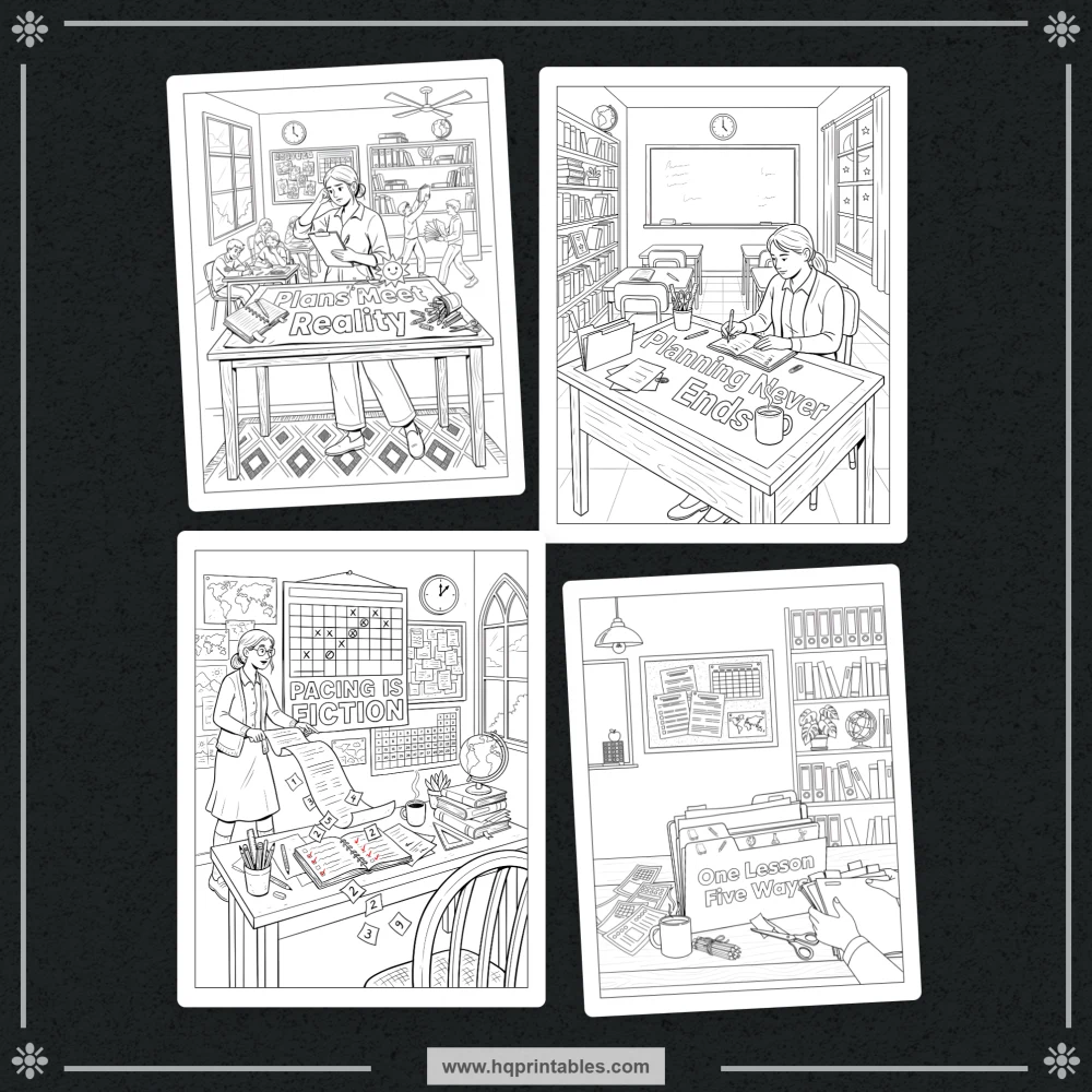 Printable sarcastic teacher coloring book preview featuring funny school and classroom humor for educators.