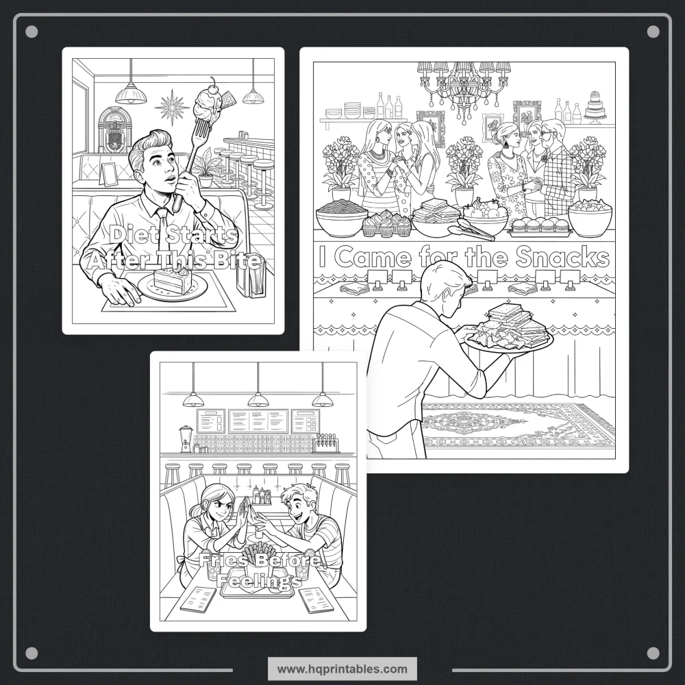 Printable snarky coloring book preview featuring visual sarcasm and relatable humor about everyday adult annoyances.